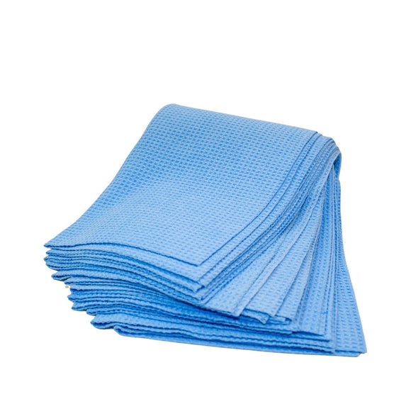 Edgeless Waffle Weave Glass Towels (Blue) - 12 Pack